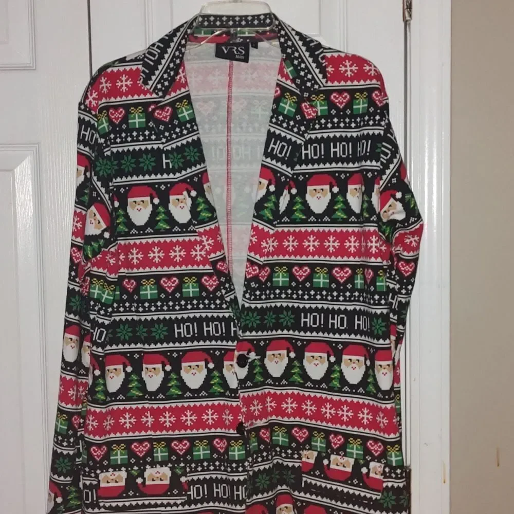 Ugly Christmas Santa Hohoho Blazer Jacket  Sz L